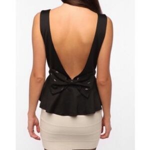 Black Peplum Bow Blouse Tank
